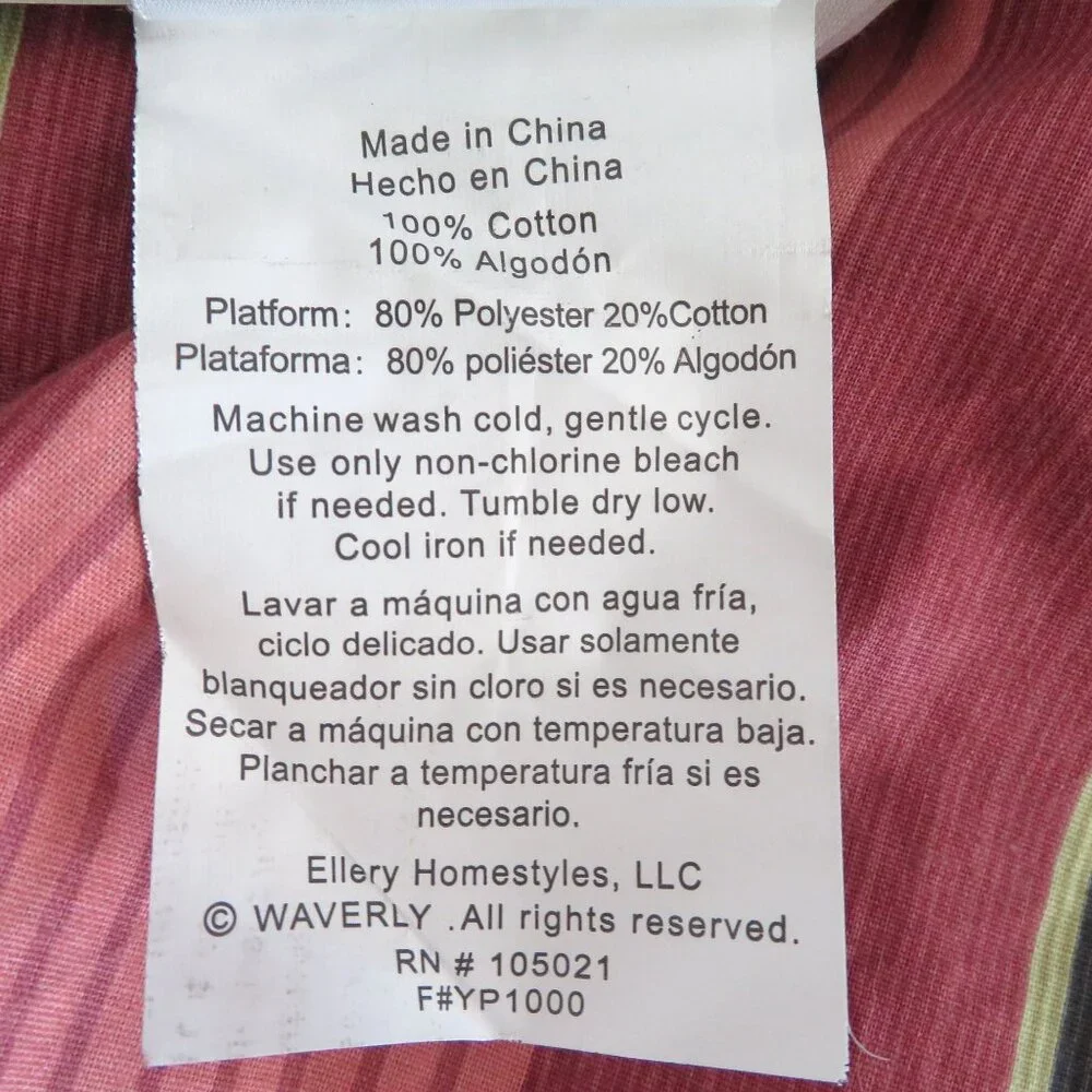 Vintage Y2K Waverly Queen Bed skirt Pink Green Brown Stripes 14.5 in Drop